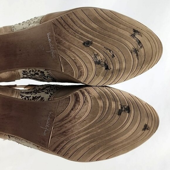 Maciejka Women's Leather Heeled Taupe Cream Floral Print Shoes Block Heel Sz 37 - Picture 14 of 16